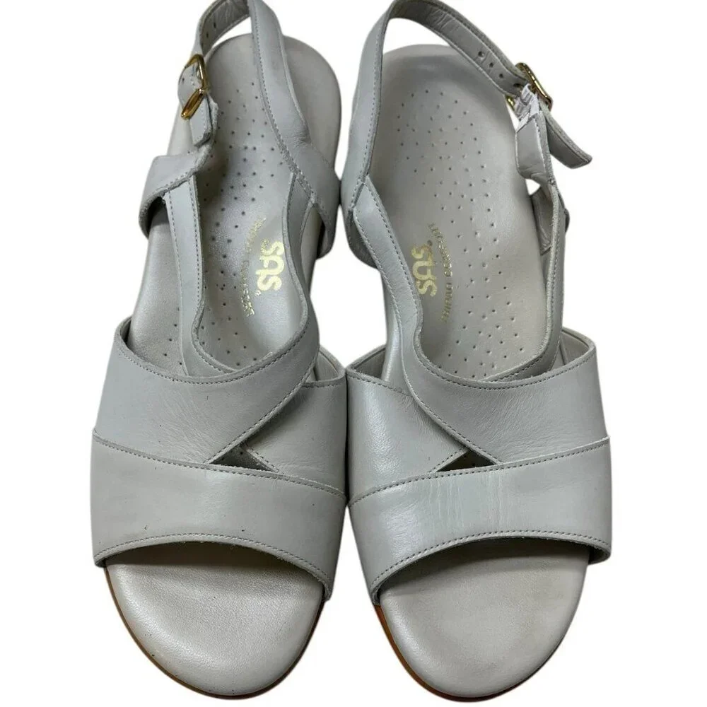 SAS Tripad Comfort Caress Bone Leather Slingback 1.5” Wedge Sandals Size 8.5 N